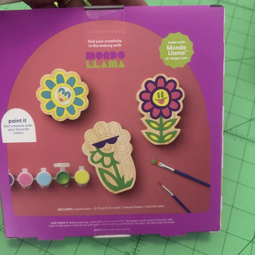 Mondo Llama Paint Your Own Wood Flowers Kit paint & brushes included